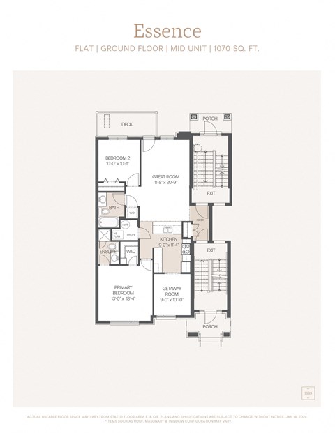 Floor plan for 2 beds, 2 baths, 1050 sqft